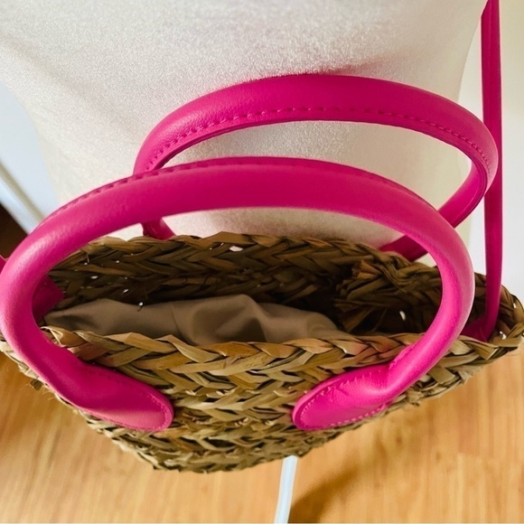 NWT Natural Straws Crossbody Bag / Shoulder Bag - Beige and Bright Pink - Barbie - Picture 13 of 16